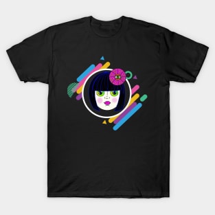 Yayoi Kusama Dollface GeoFrame/Black Hair T-Shirt